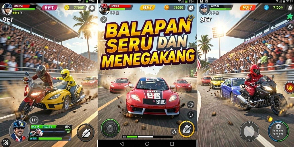 Tampilan menarik dari gameplay balapan di 9ET