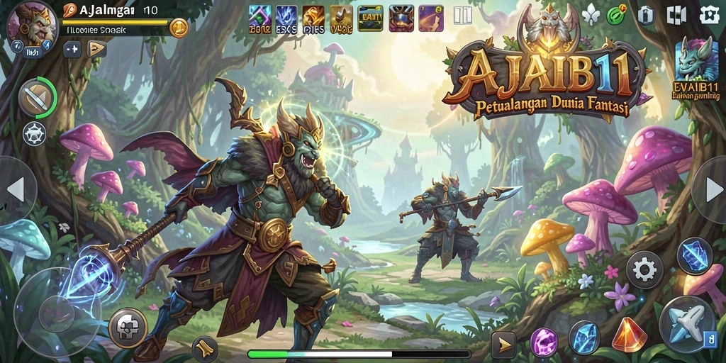 Screenshot AJAIB11 menampilkan pertarungan seru dalam dunia RPG.
