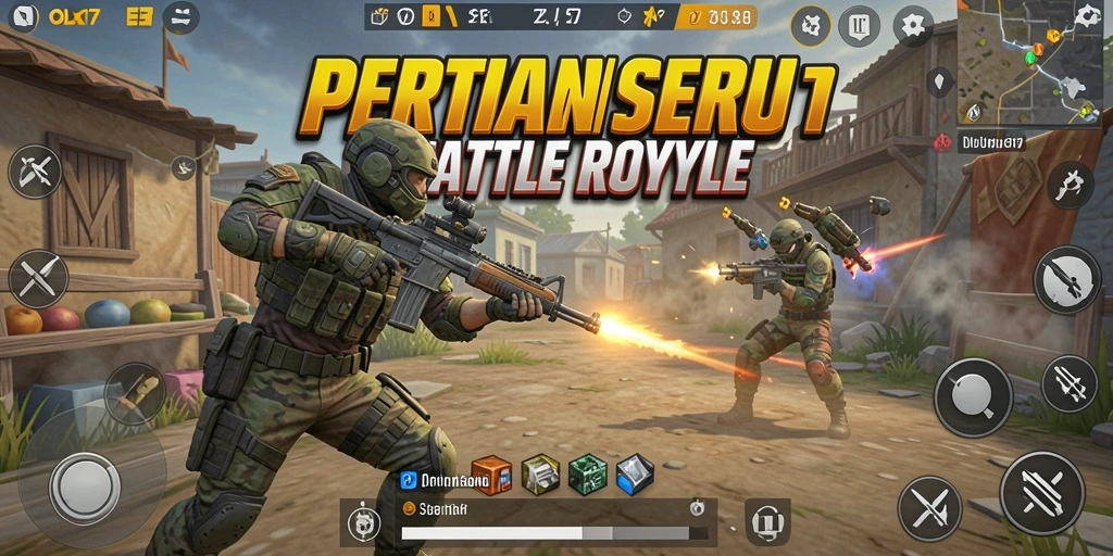 Screenshot OLX17 menunjukkan pertarungan intens di medan perang Battle Royale.