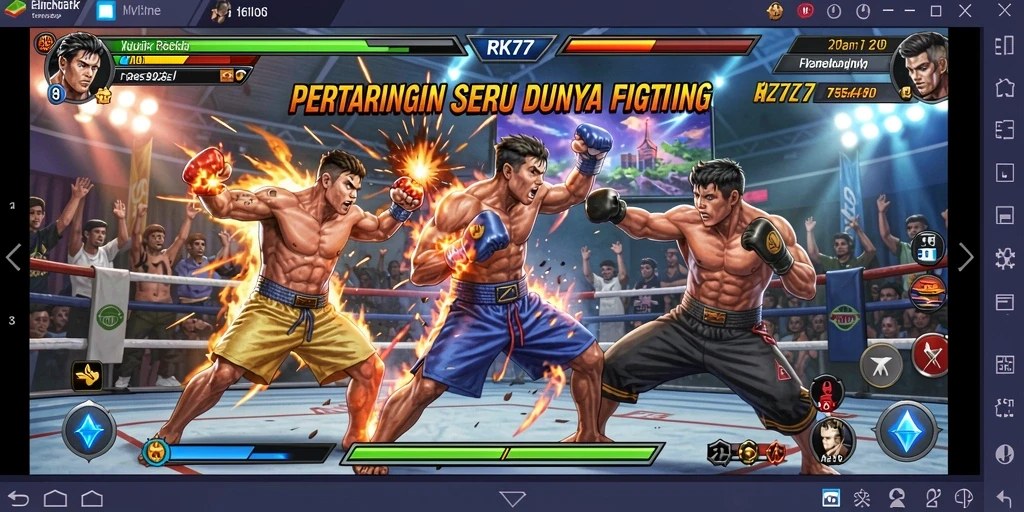 Screenshot RK77 menampilkan aksi seru dalam pertarungan Fighting.