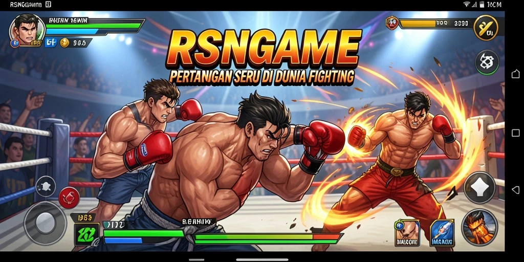 Gameplay RSNGAME yang menegangkan dan seru dalam arena pertarungan.