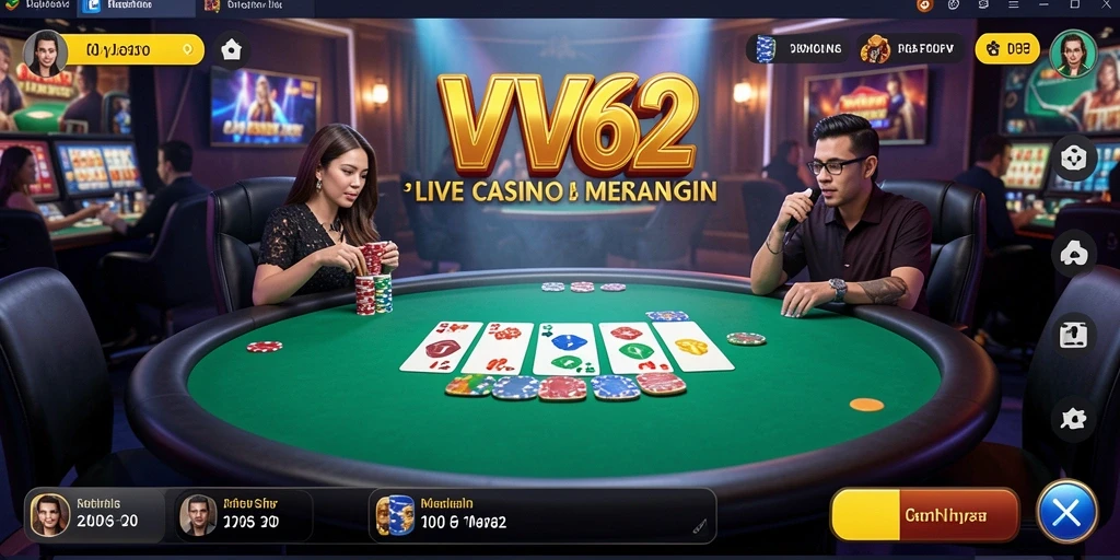 Screenshot utama <strong>VV62</strong> menunjukkan dealer langsung dan permainan yang mendebarkan.